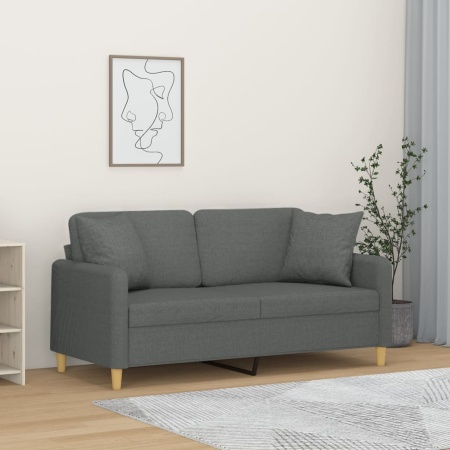 Canapea cu 2 locuri cu pernuțe, gri închis, 140 cm, textil