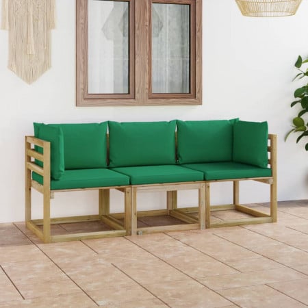 Canapea de grădină cu 3 locuri, cu perne verzi