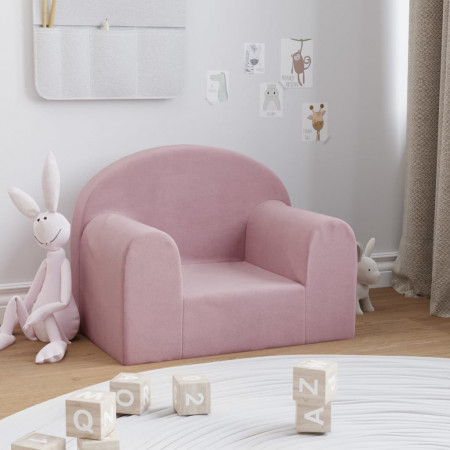 Canapea pentru copii, roz, pluș moale - Img 1