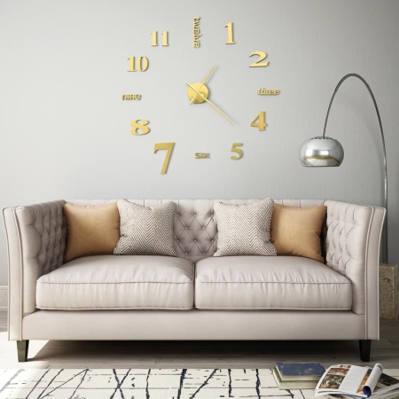 Ceas de perete 3D, auriu, 100 cm, XXL, design modern