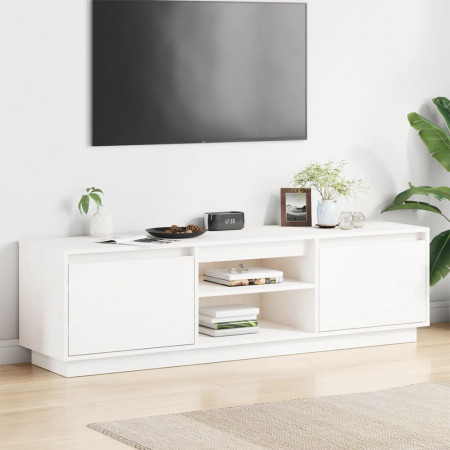 Comodă TV, alb, 140x35x40 cm, lemn masiv de pin