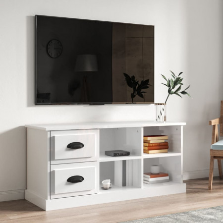 Comodă TV, alb extralucios, 102x35,5x47,5 cm, lemn prelucrat