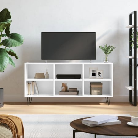 Comodă TV, alb extralucios, 103,5x30x50 cm, lemn compozit