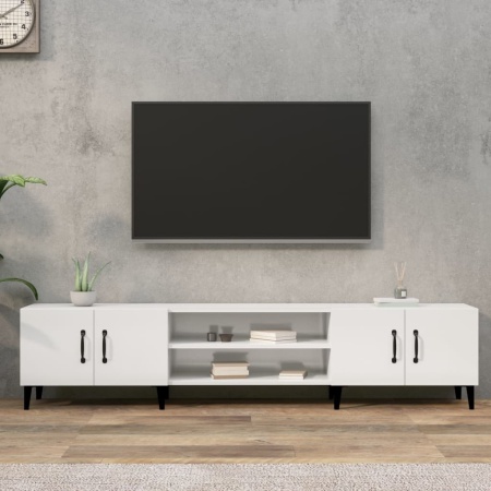 Comodă TV, alb extralucios, 180x31,5x40 cm, lemn prelucrat