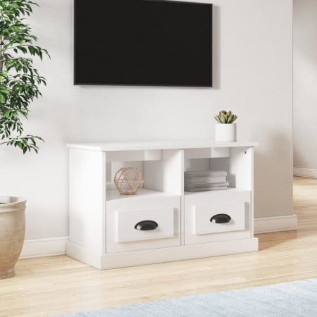 Comodă TV, alb extralucios, 80x35x50 cm, lemn prelucrat
