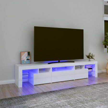 Comodă TV cu lumini LED, alb extralucios, 200x36,5x40 cm