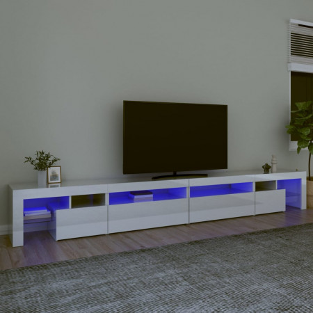 Comodă TV cu lumini LED, alb extralucios, 290x36,5x40 cm