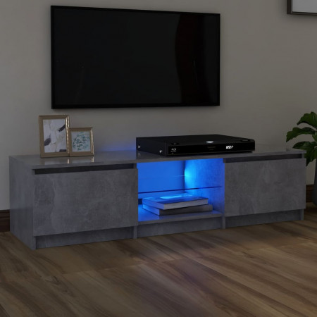 Comodă TV cu lumini LED, gri beton, 140x40x35,5 cm - Img 1