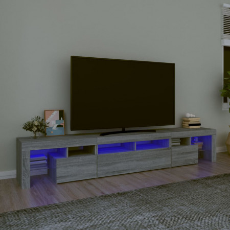 Comodă TV cu lumini LED, gri sonoma, 230x36,5x40cm