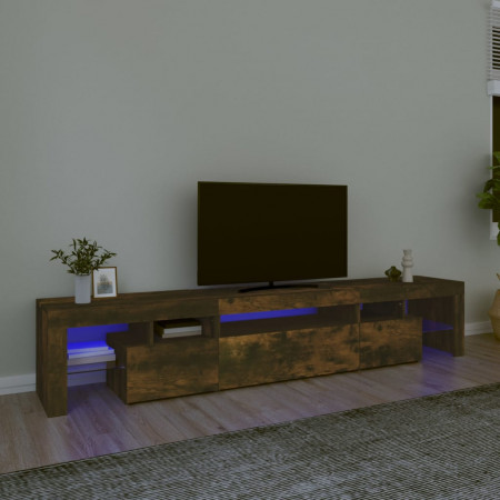 Comodă TV cu lumini LED, stejar fumuriu, 215x36,5x40 cm