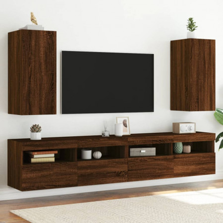 Comodă TV de perete cu LED, 2 buc. stejar maro, 30,5x35x70 cm