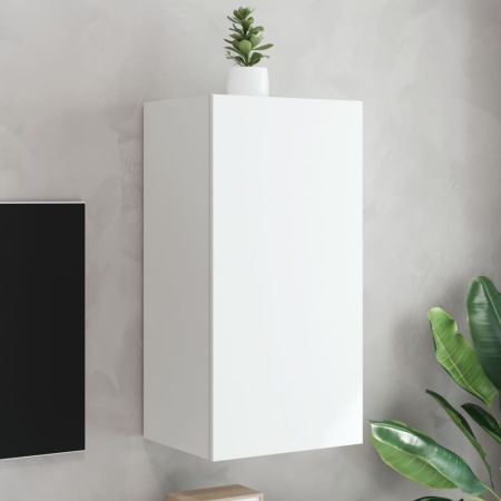 Comodă TV de perete cu lumini LED, alb, 40,5x35x80 cm