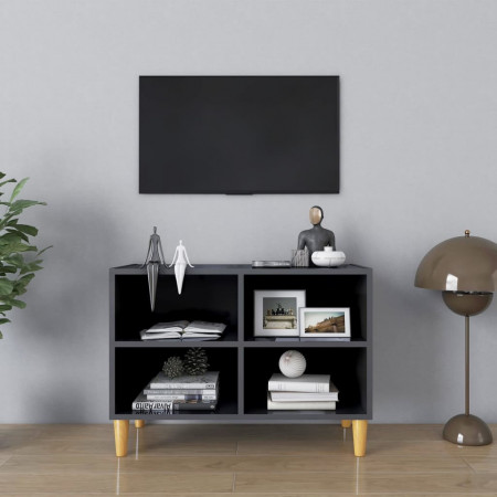 Comodă TV, picioare lemn masiv, gri extralucios, 69,5x30x50 cm