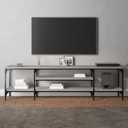 Comodă TV, sonoma gri, 161x35x45 cm, lemn prelucrat &amp; fier - Img 1