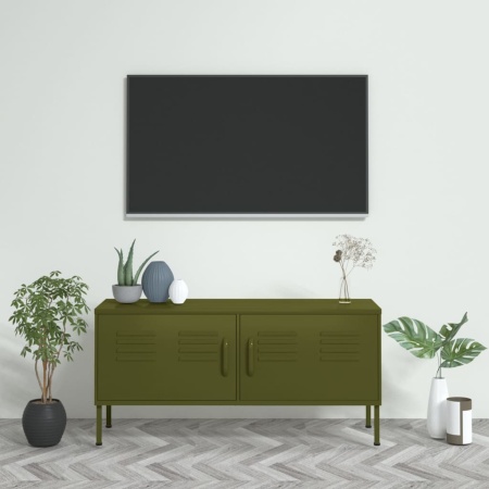 Comodă TV, verde măsliniu, 105x35x50 cm, oțel
