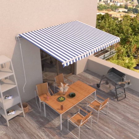 Copertină retractabilă automat, albastru și alb, 400x350 cm