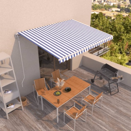 Copertină retractabilă automat, albastru și alb, 450x350 cm
