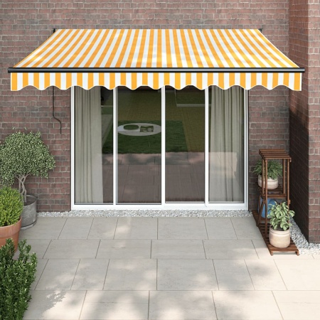 Copertină retractabilă automată, galben și alb, 3x2,5 m - Img 1