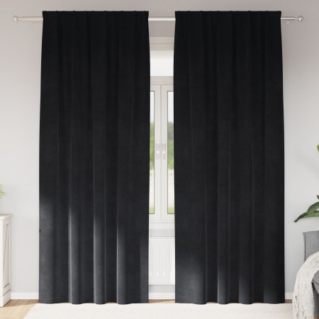 Cortine blackout cu bandă superioară 2 buc Negru Catifea