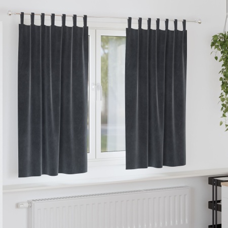Cortine blackout cu bucle de agățare 2 pcs Gri închis Catifea