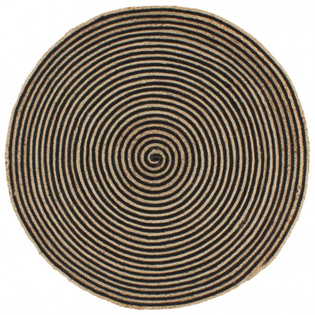 Covor lucrat manual cu model spiralat, negru, 90 cm, iută - Img 1