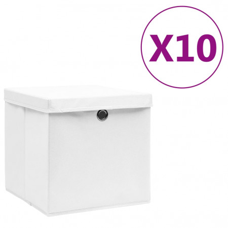 Cutii depozitare cu capace, 10 buc., alb, 28x28x28 cm - Img 1