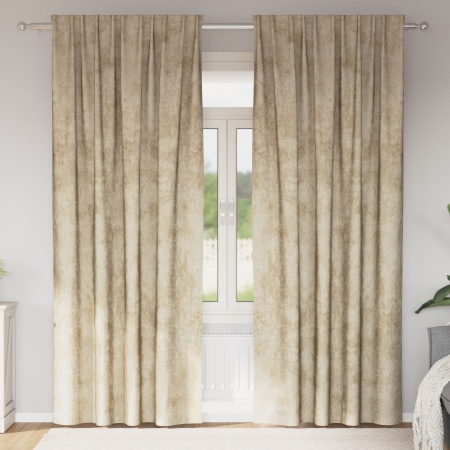 Draperii din catifea 2 buc cu buzunare pentru baghetă crem 225x140 cm