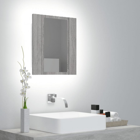 Dulap cu oglindă cu LED de baie, gri sonoma, 40x12x45 cm, lemn - Img 1
