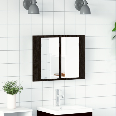 Dulap cu Oglindă LED pentru Baie Negru Stejar 60x12x45 cm din Lemn prelucrat