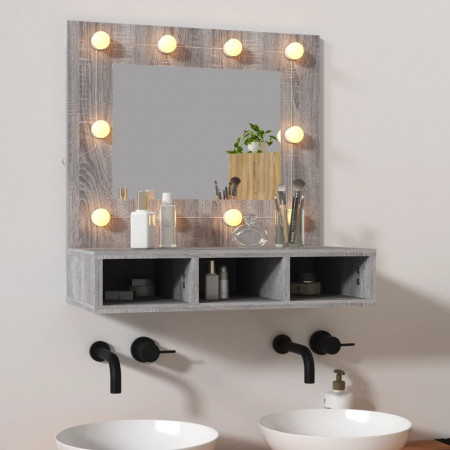 Dulap cu oglindă și LED, gri sonoma, 60x31,5x62 cm - Img 1