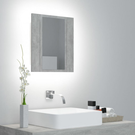 Dulap de baie cu oglindă &amp; LED, gri beton, 40x12x45 cm acril - Img 1
