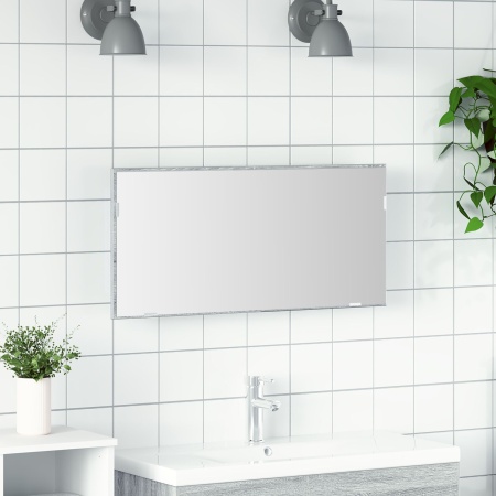 Dulap de baie cu oglindă și lumină LED Gri Sonoma 80x37 cm