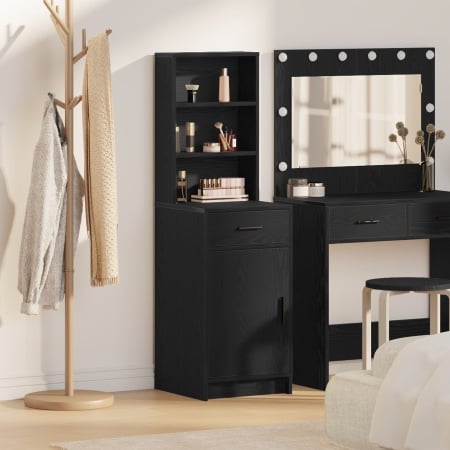 Dulap Înalt Negru cu Stejar 40x41x135 cm din Lemn Prelucrat