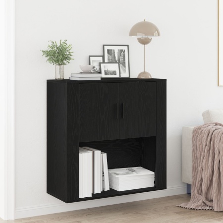 Dulap perete Negru Stejar 80x33x80 cm Lemn prelucrat