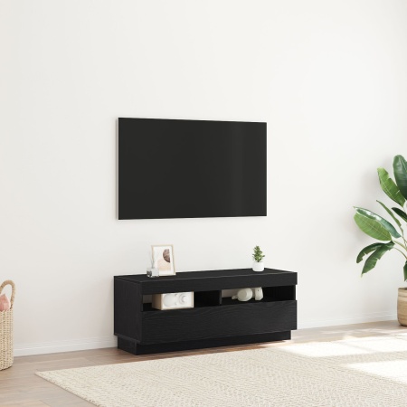Dulap TV cu lumini LED Stejar Negru 100x35x40 cm Lemn prelucrat