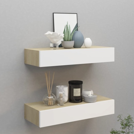 Dulapuri de perete cu sertar 2 buc stejar/alb 60x23,5x10 cm MDF