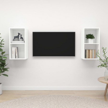 Dulapuri TV montaj pe perete, 2 buc., alb extralucios - Img 1