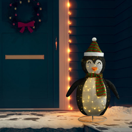 Figurină pinguin decorativ zăpadă Crăciun LED textil lux 120cm