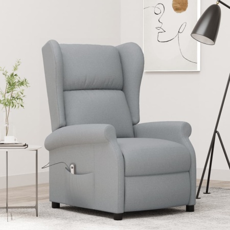 Fotoliu rabatabil electric cu spătar aripi, gri deschis, textil