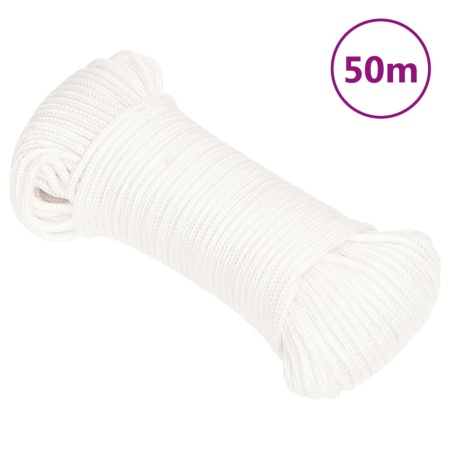 Frânghie de barcă, alb complet, 3 mm, 50 m, polipropilenă
