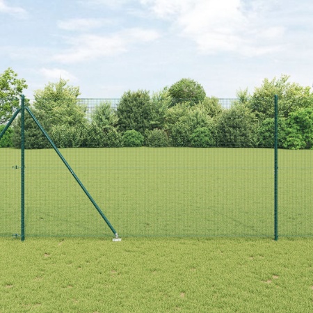 Gard din Fier Sudat cu 13 Stâlpi cu Vârf Verde 1.5x25 m Oțel