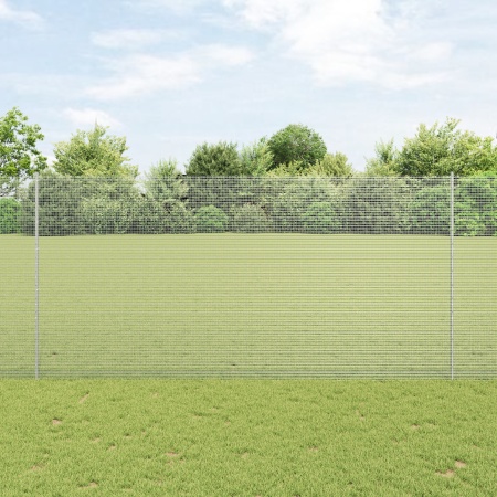 Gard din Sârmă Sudată cu 10 Stâlpi U Argintie 1.5x10 m Oțel