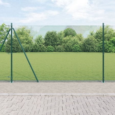 Gard din Sârmă Sudată cu 13 Stâlpi cu Flanșă Verde 1.4x25 m Oțel