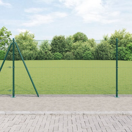 Gard din sârmă sudată cu 13 stâlpi flanșați verde 1.2x50 m din oțel