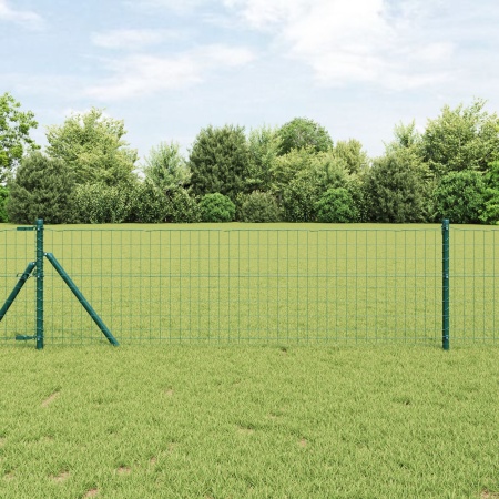 Gard Euro cu 13 Stâlpi 0.8x25 m Oțel Galvanizat Verde