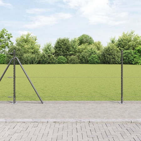 Gard Hexagonal Gri 0.8x25 m Oțel, Stâlpi pentru Gard cu 13 buc Ø32mm 90cm Oțel Galvanizat