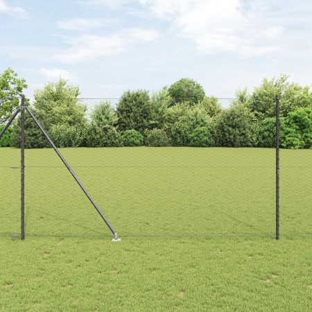 Gard hexagonal Gri 1.5x10 m din oțel, Piloni de gard cu vârf 7 buc Ø32 mm 170 cm din oțel galvanizat