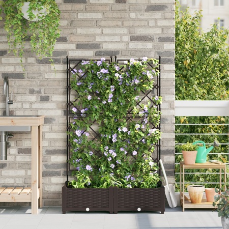 Ghiveci de Grădină cu Spalier 2 buc Maro 80x40x125.5 cm