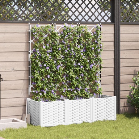 Ghiveci de grădină cu suport 3 piese Alb 120x40x143 cm