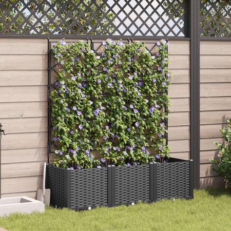 Ghiveci Grădină cu Grătar 3 buc Negru 120x40x143 cm